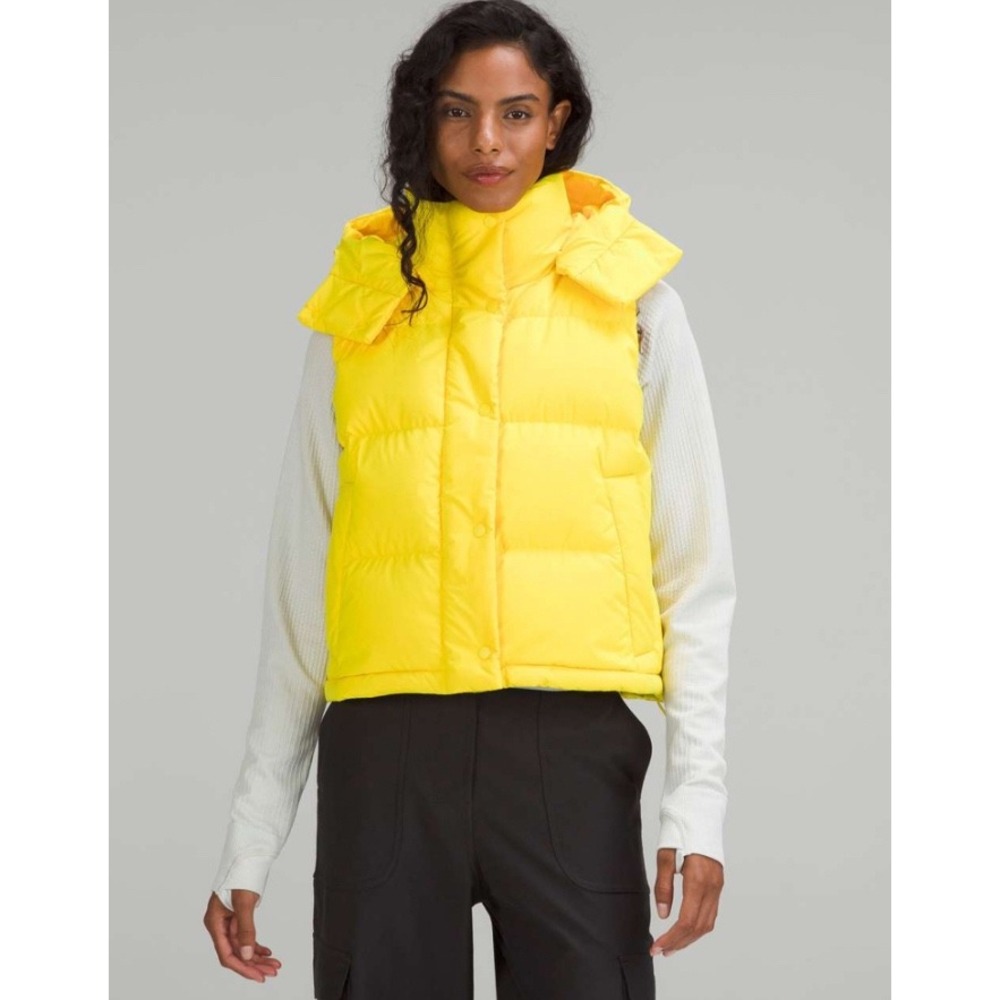 lululemon Wunder Puff Cropped Vest Sonic Yellow Size 4 600 Fill Down Hooded